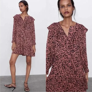 Zara leopard ruffle babydoll mini dress